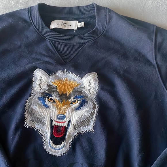 COACH Wolf Graphic Sweatshirt Navy Blue Signature C Design - Picture 3 of 7